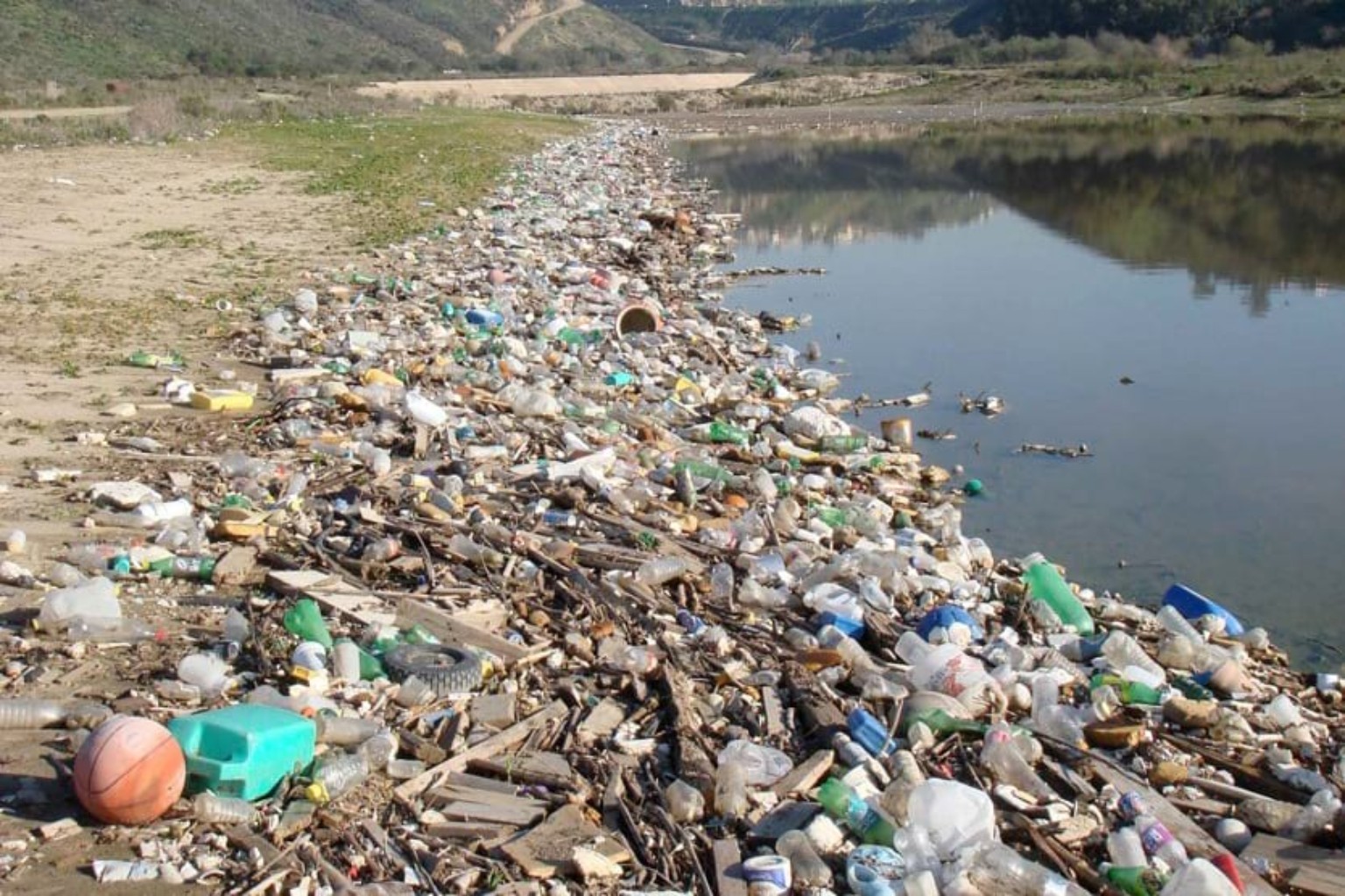 Debris along the Goat Canyon Basin of the Tijuana River in San Diego, California